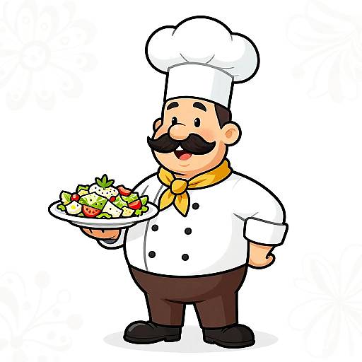 Cartoon Chef with Caesar Salad