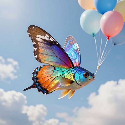 Surreal Flying Fish with Butterfly Wings