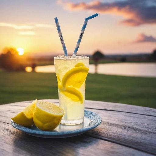 Lemonade with Lemon Slices at Sunset