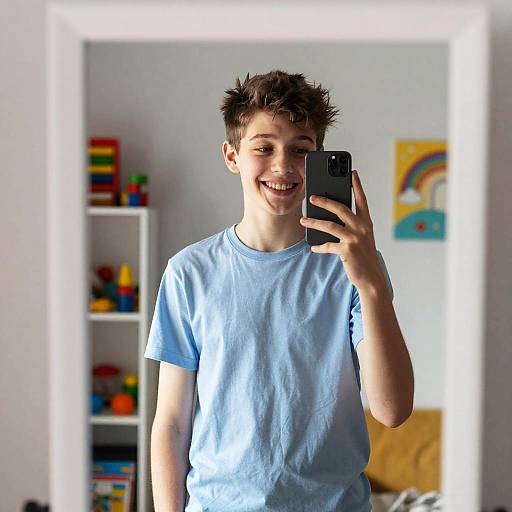 Cheerful Teen Boy Mirror Selfie