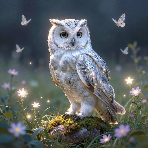 Mysterious Celestial Owl in Twilight Meadow