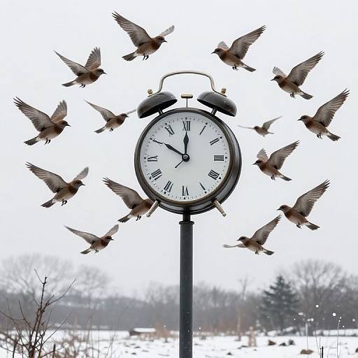 Frozen Birds Around Timeless Clock