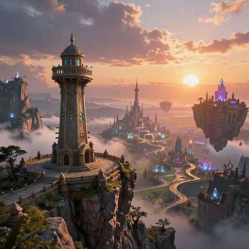 Fantasy Tower Overlooking Floating Islands