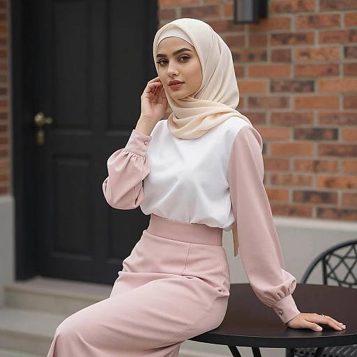 Young Woman in Blonde Hijab Outdoors