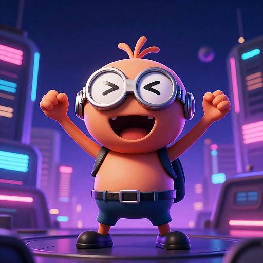 Enlightened Wojak in Neon Cybercity