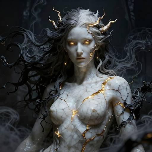 Mystical Marble Goddess with Golden Veins