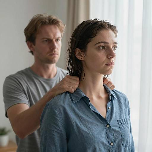 Man Grasping Woman's Neck in Tense Moment