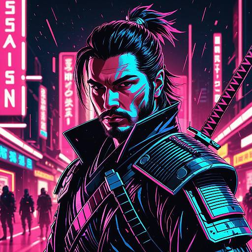Neon Samurai Assassin Portrait