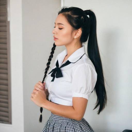 Young Woman in School Uniform with Braided Hair