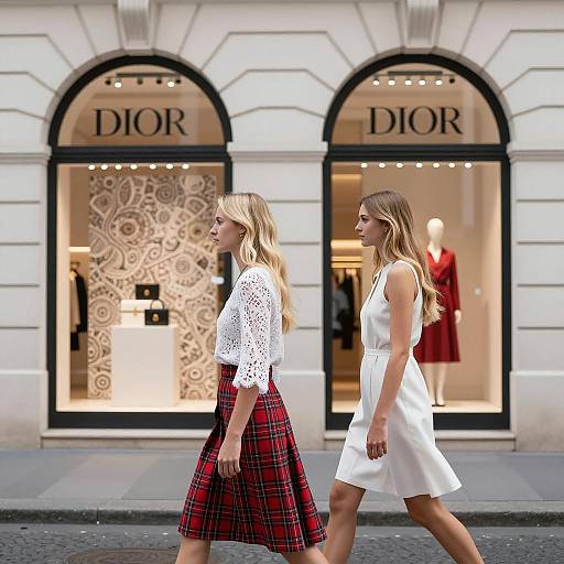 Stylish Women at Dior Storefront
