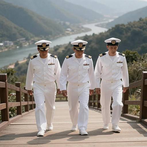 Naval Officers Descending a Scenic Staircase