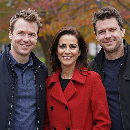Three Friends Smiling in Autumn Setting