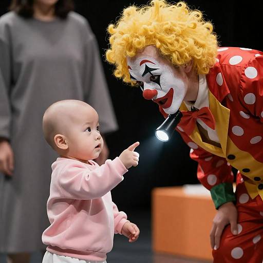 Dramatic Baby and Clown Photograph Scene