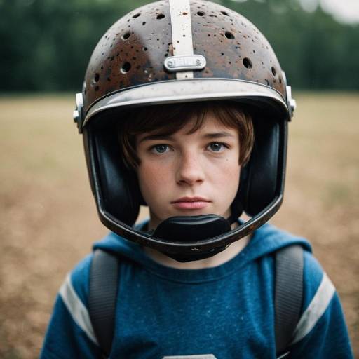Boy Wearing Vintage Helmet Outdoors