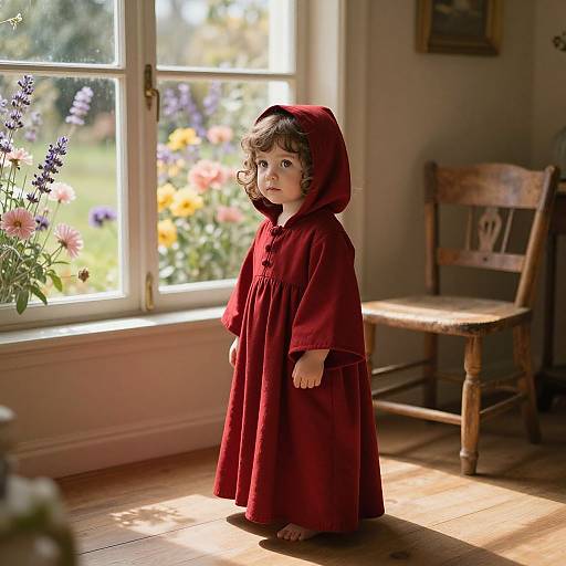 Curious Child in Sunlit Cozy Room