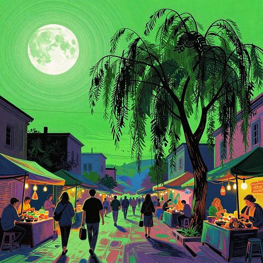 Vibrant Urban Market Neon Art