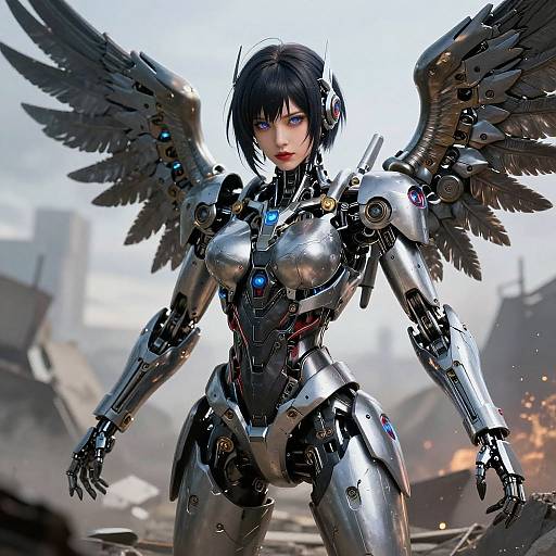 Seductive Cyborg Girl in War Zone