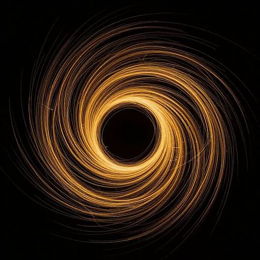 Digital art of a glowing, golden-orange spiral vortex against a black background, creating a cosmic, whirlpool effect.