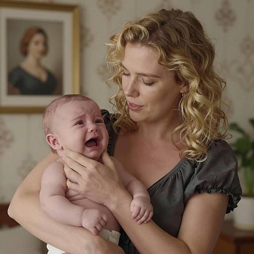 Focused Mother with Crying Baby Portrait