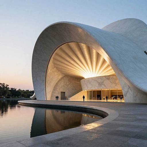 Futuristic White Foam Building on Lake