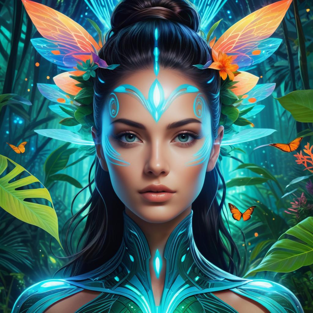 Radiant Avatar in Bioluminescent Jungle