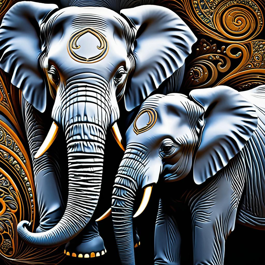 Intricate Wildlife Masterpiece: Elephants Close-Up