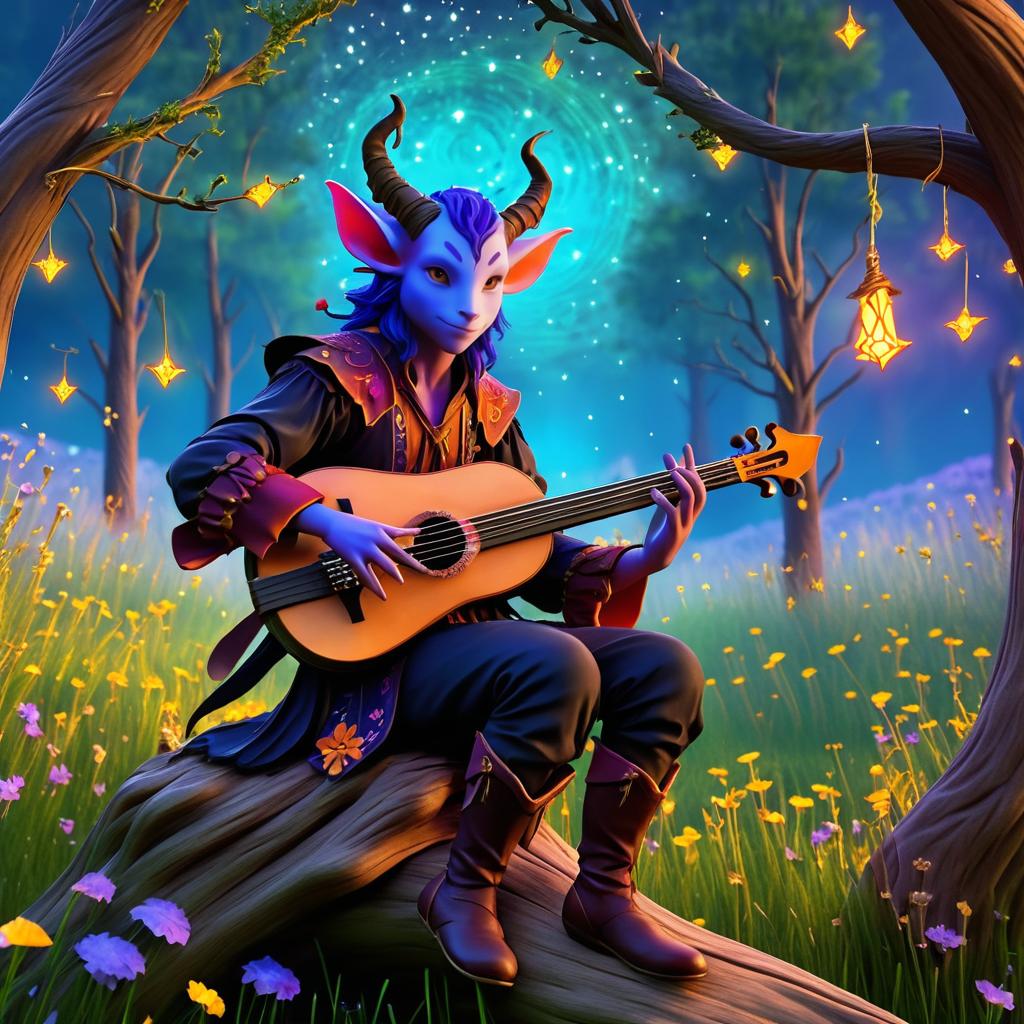 Whimsical Tiefling Bard in a Meadow