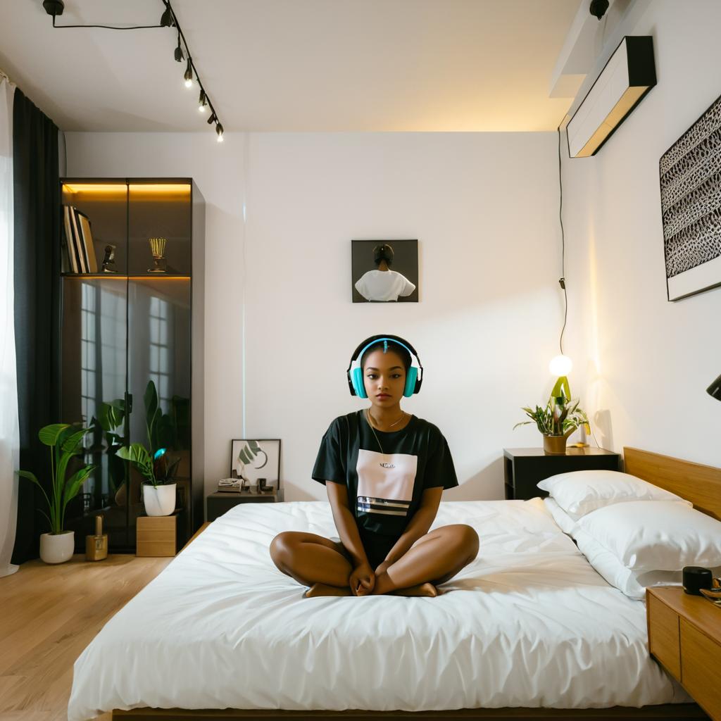 Cozy Bedroom Scene with Young Woman