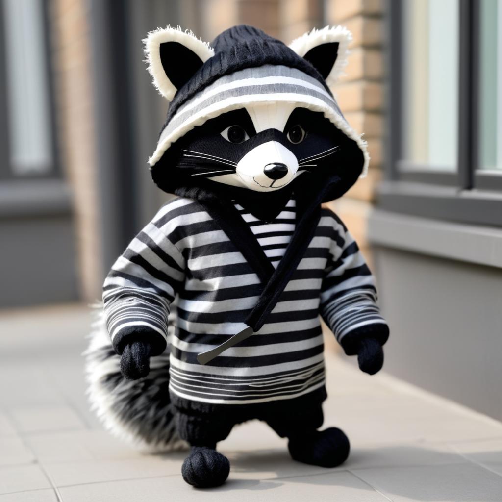 Raccoon Thief in Striped Attire