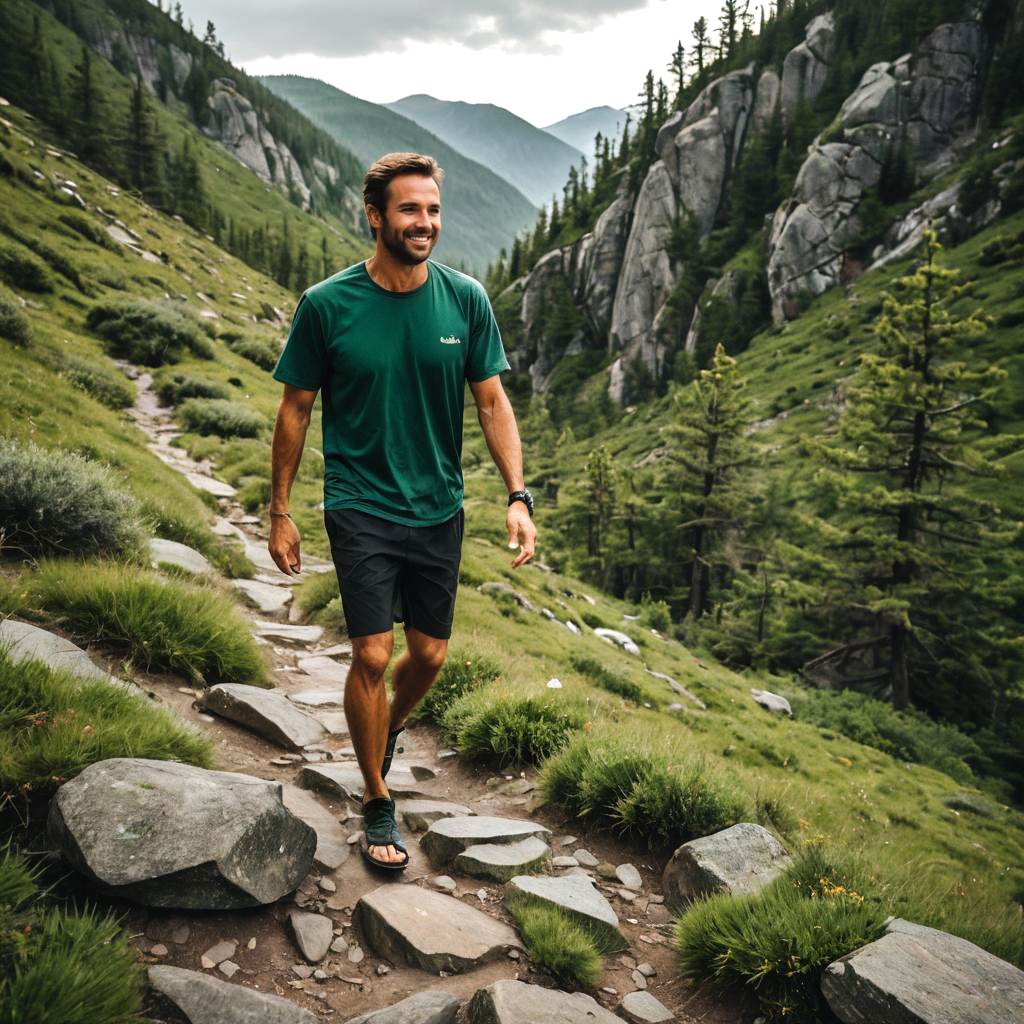 Carefree Man Hiking in Flip-Flops