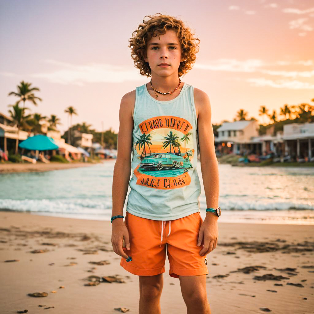 Playful Freckled Boy in Vintage Surf Style