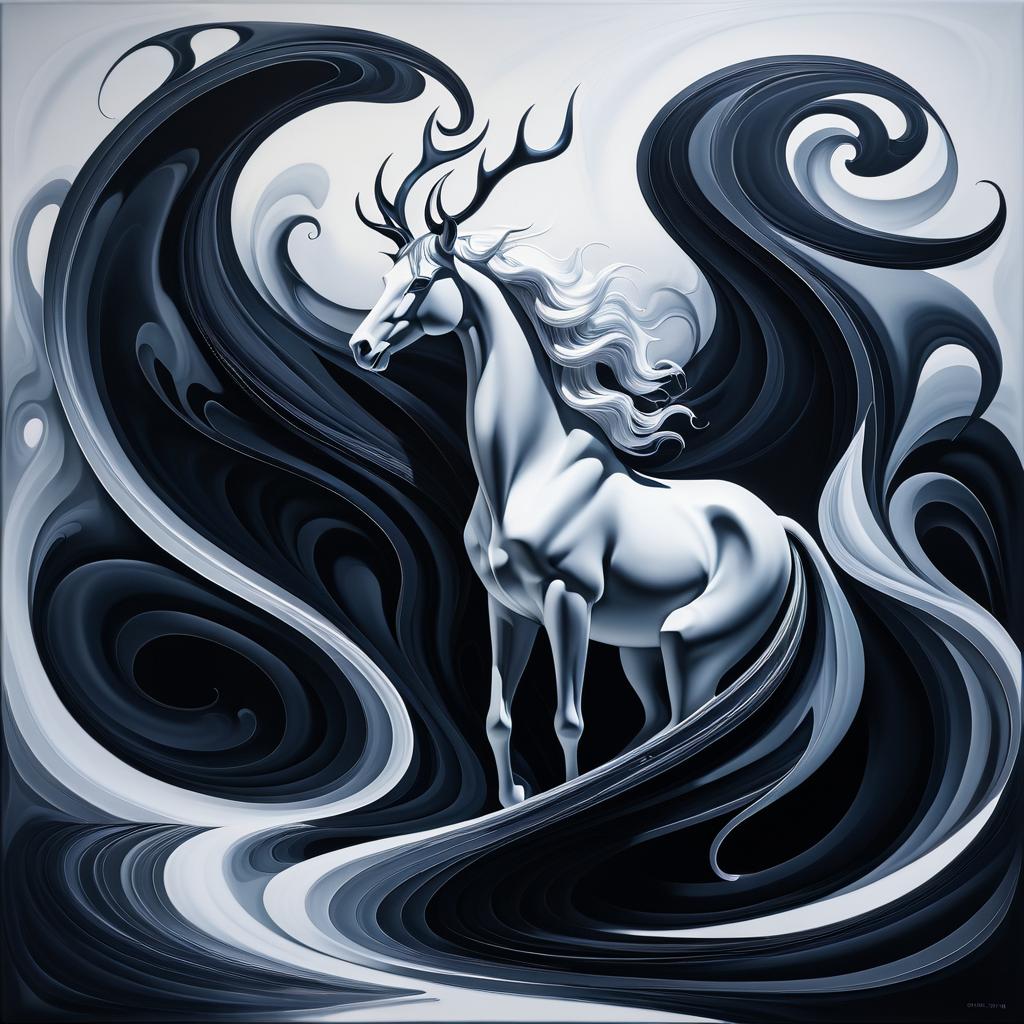 Surrealist Monochrome Mythical Creature Art