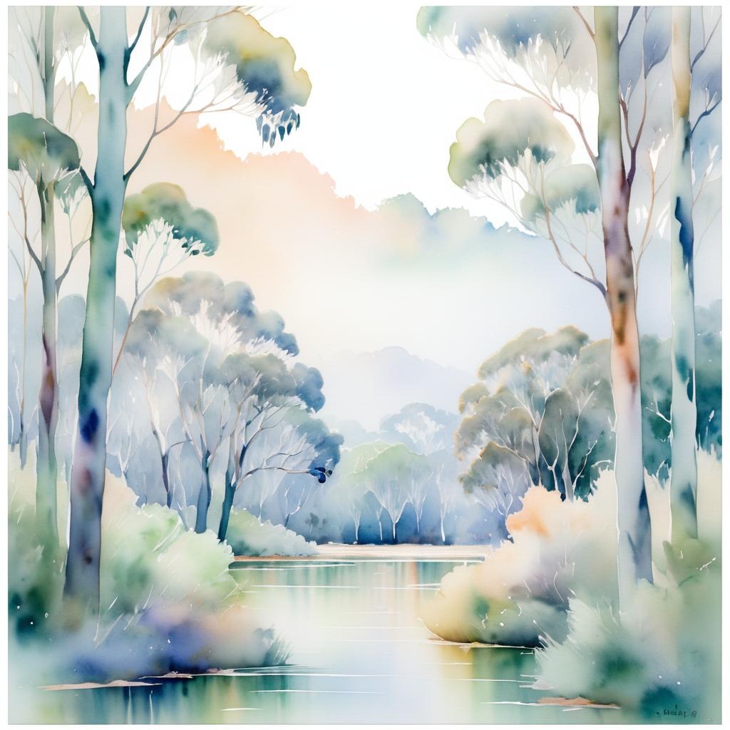 Tranquil Watercolor Landscape with Koala