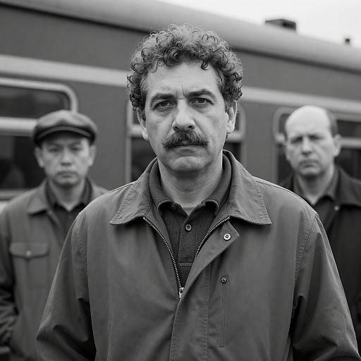 Serious Man in Vintage Train Setting