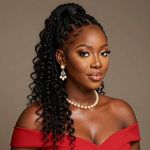 Elegant African Woman with Braided Curly Ponytail