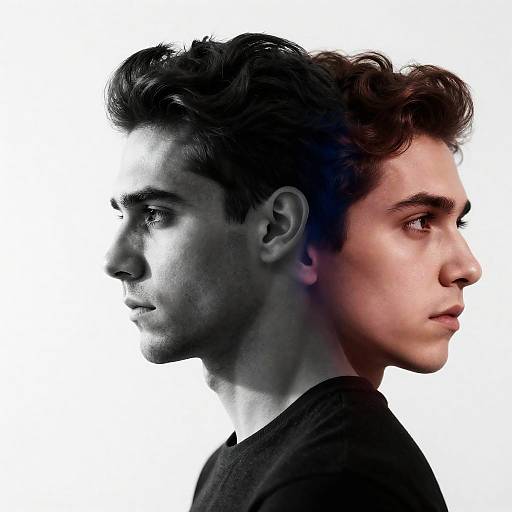 Blended Profiles of Two Men with Intense Expressions