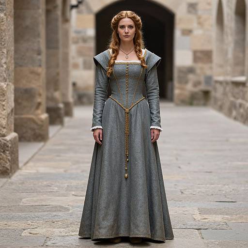 Medieval Woman in Stone Walkway