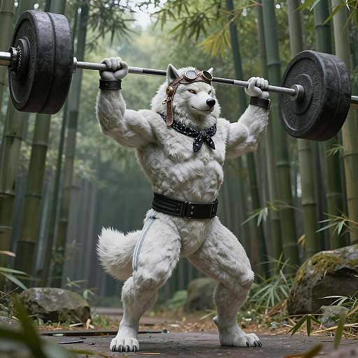Epic Powerlifting Wolf in Bamboo Forest