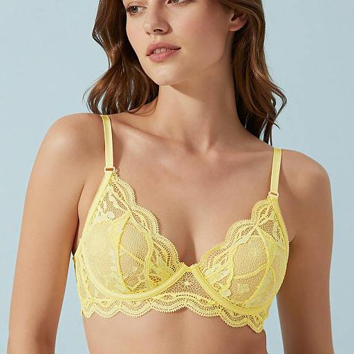 Elegant Woman in Yellow Lace Bralette