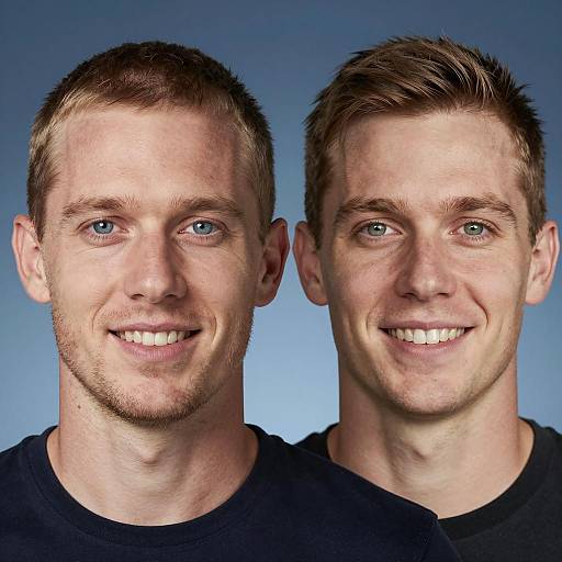 Portrait of Two Smiling Men with Close-Cropped Hair