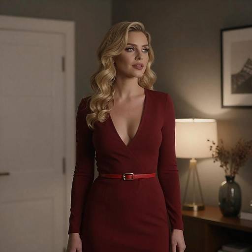 Elegant Blonde in Dimly Lit Room