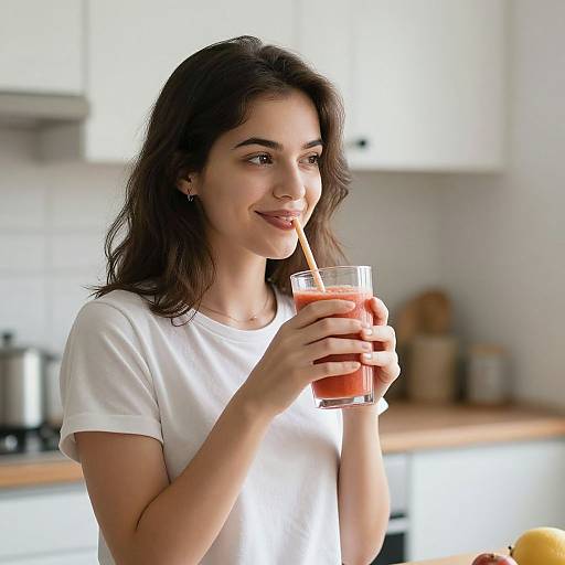 Joyful Woman Enjoying Smoothie