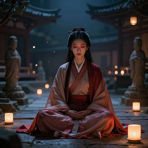 Redeye Samurai Meditating at Night