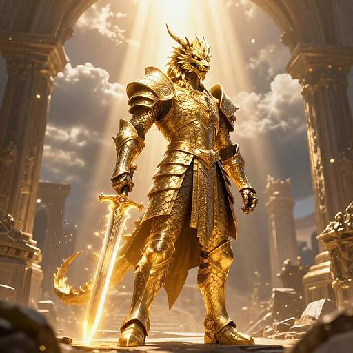 Golden Dragonborn Paladin in Radiant Armor