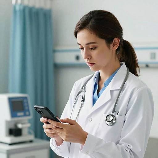 Focused Female Doctor Using Smartphone