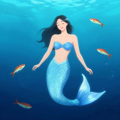 Serene Water Mermaid with Fish
