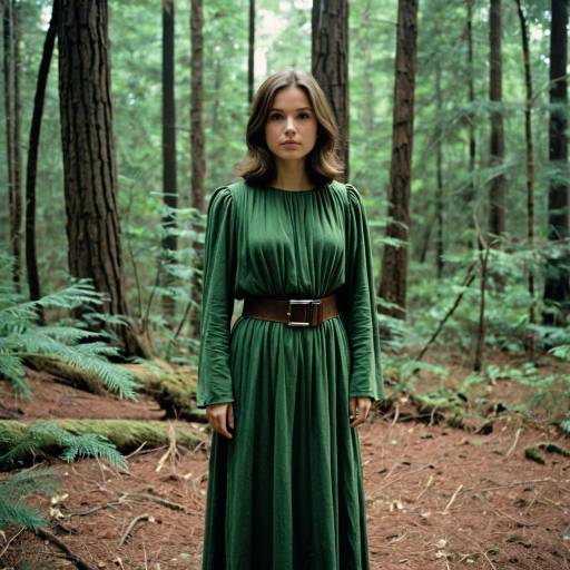 Woman in Green Dress Standing in Forest