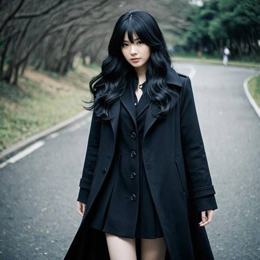 Stylish Woman in Black Coat Outdoors