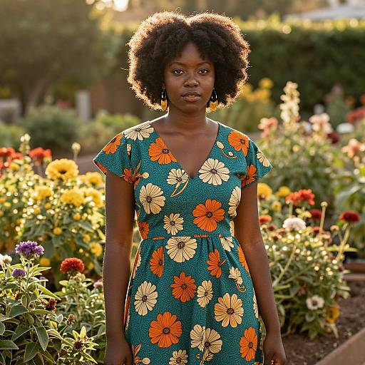 Young Black Woman in Vibrant Garden