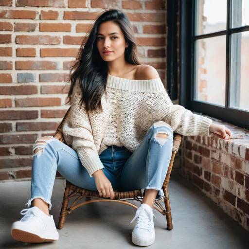 Young Woman in Casual Outfit Sitting on Wicker Chair